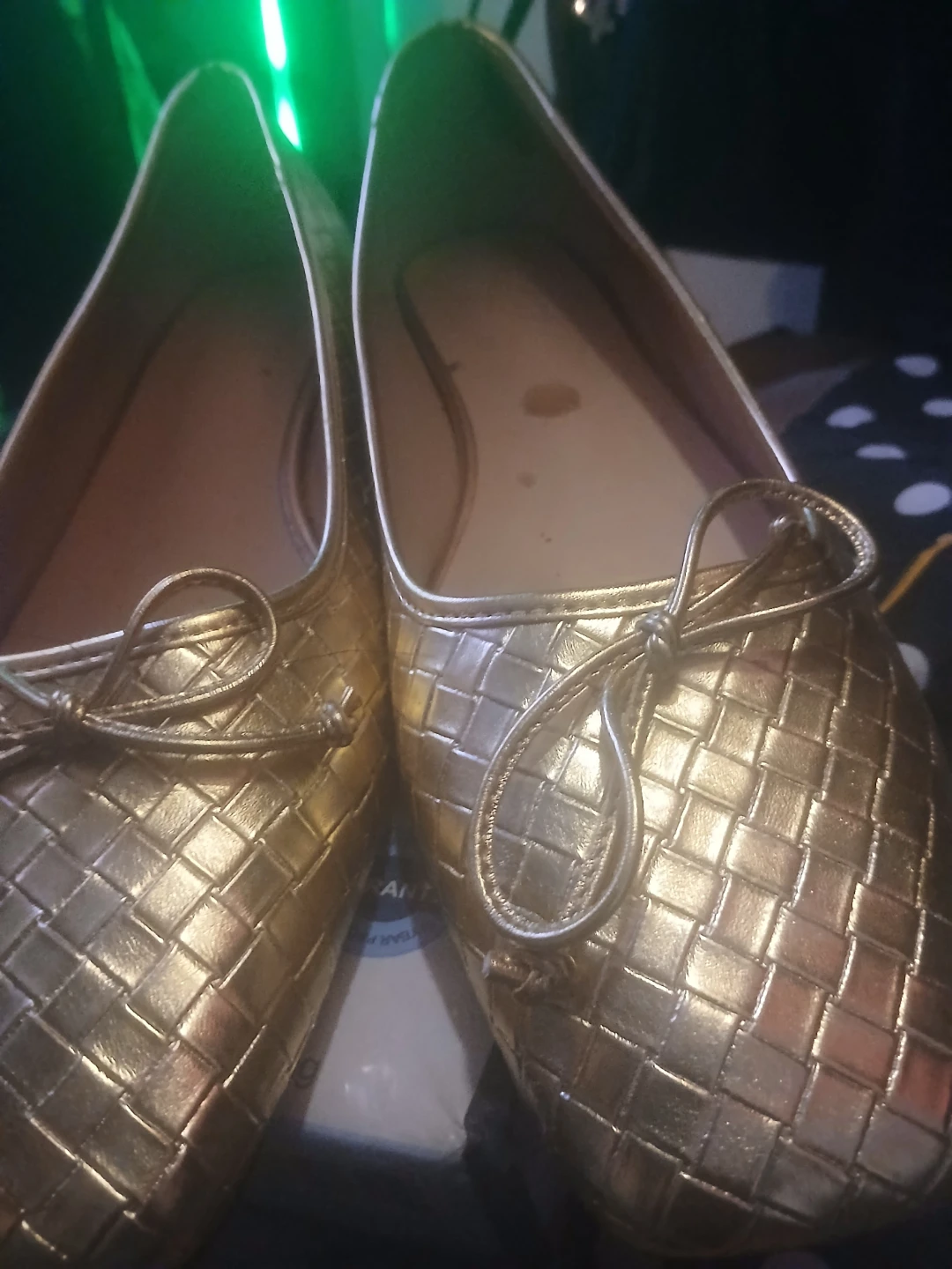 Gold Woven Ballet Flats with Bow - Women's Size 8