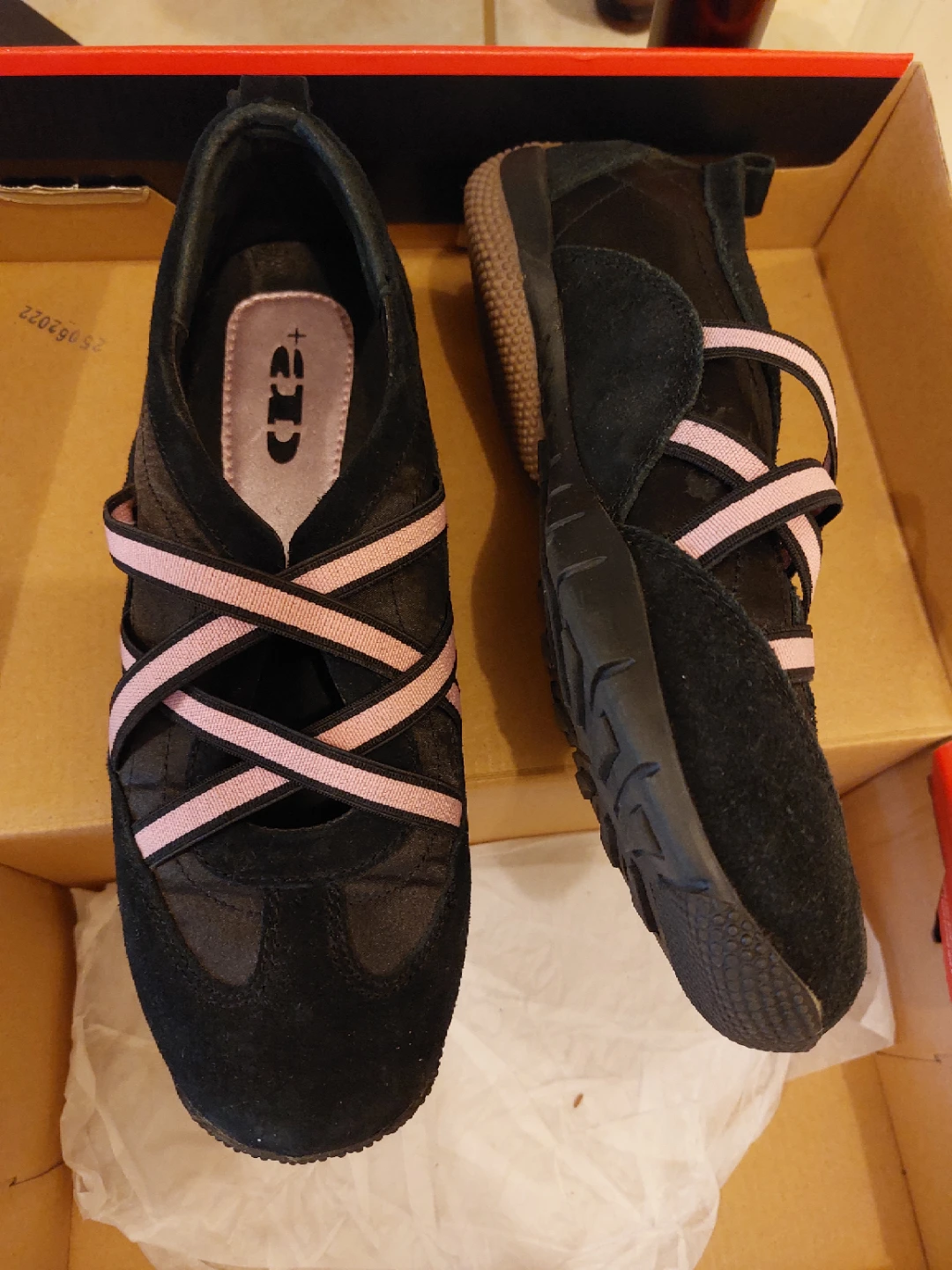 Black Flats with Pink Straps