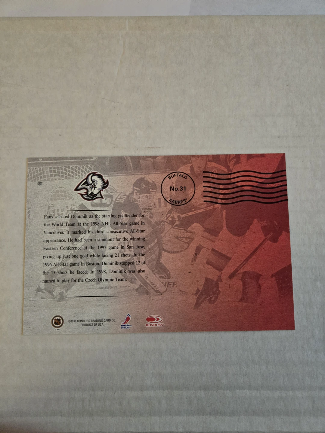 1997-98 Donruss Dominik Hasek Hockey Card - photo 2