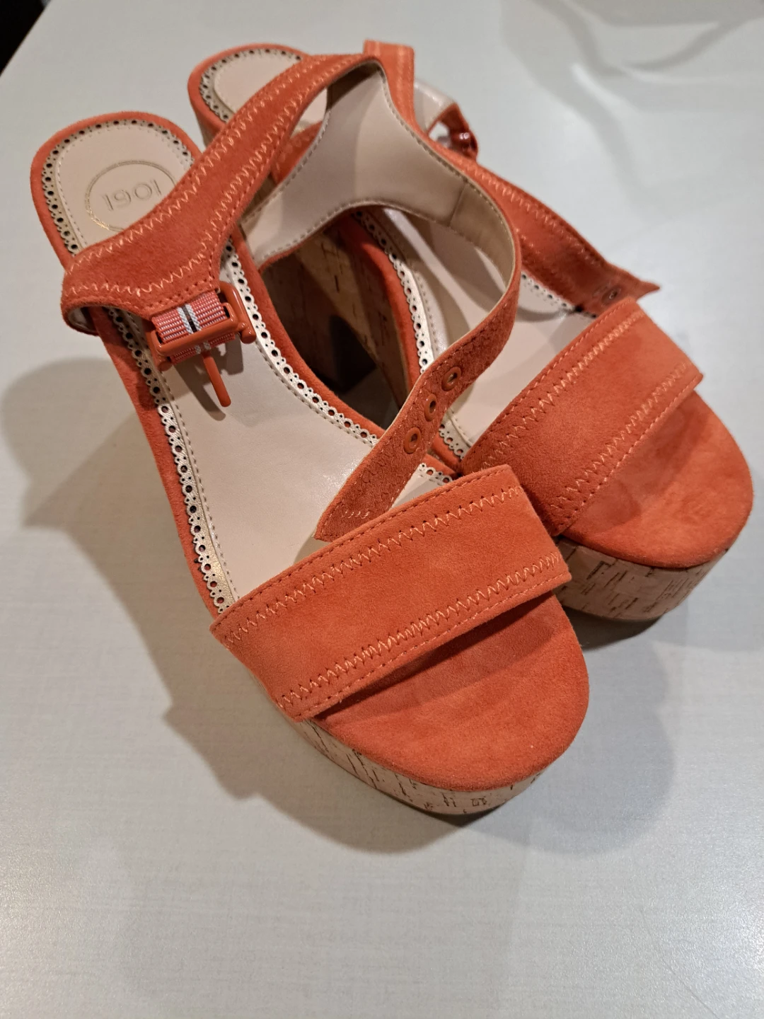 1901 Orange Suede Wedge Sandals