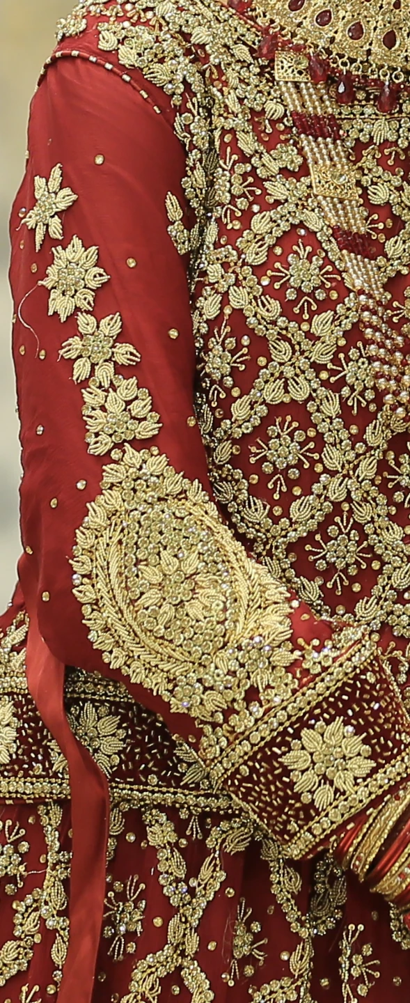 Red Bridal Wedding Dress (Lehenga) with Gold Hand Embroidery - photo 4