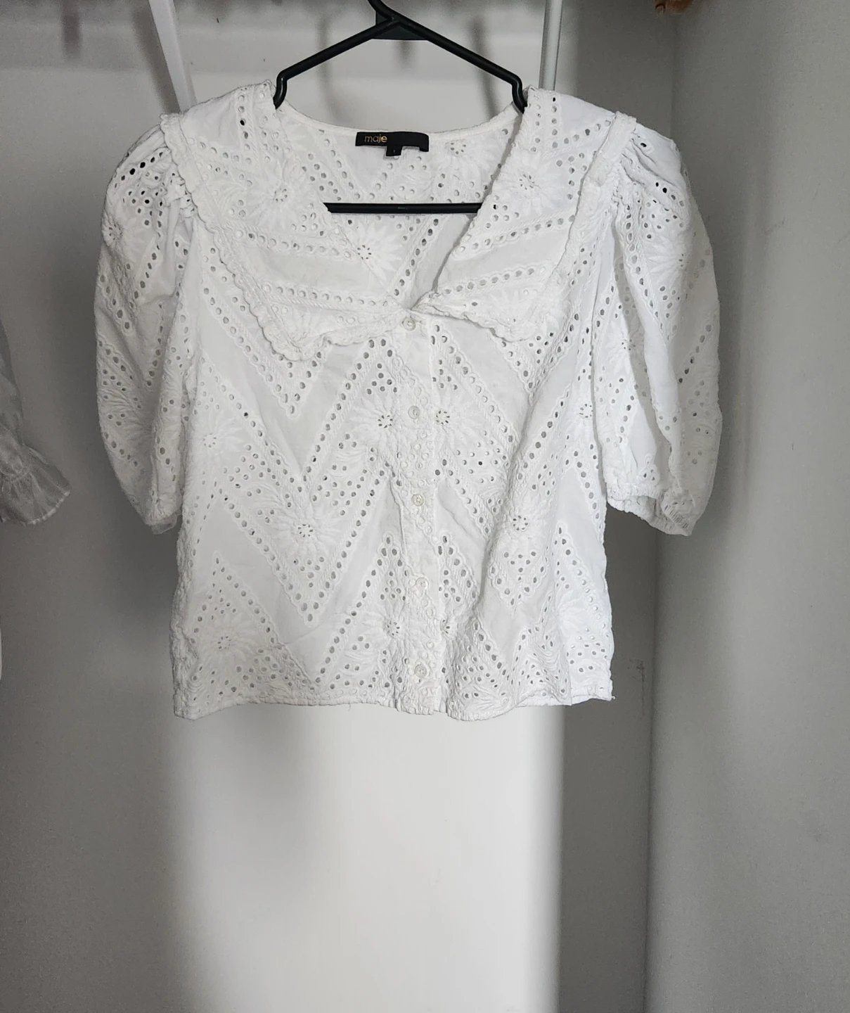 Maje White Broderie Anglaise Puff Sleeve Top - photo 2
