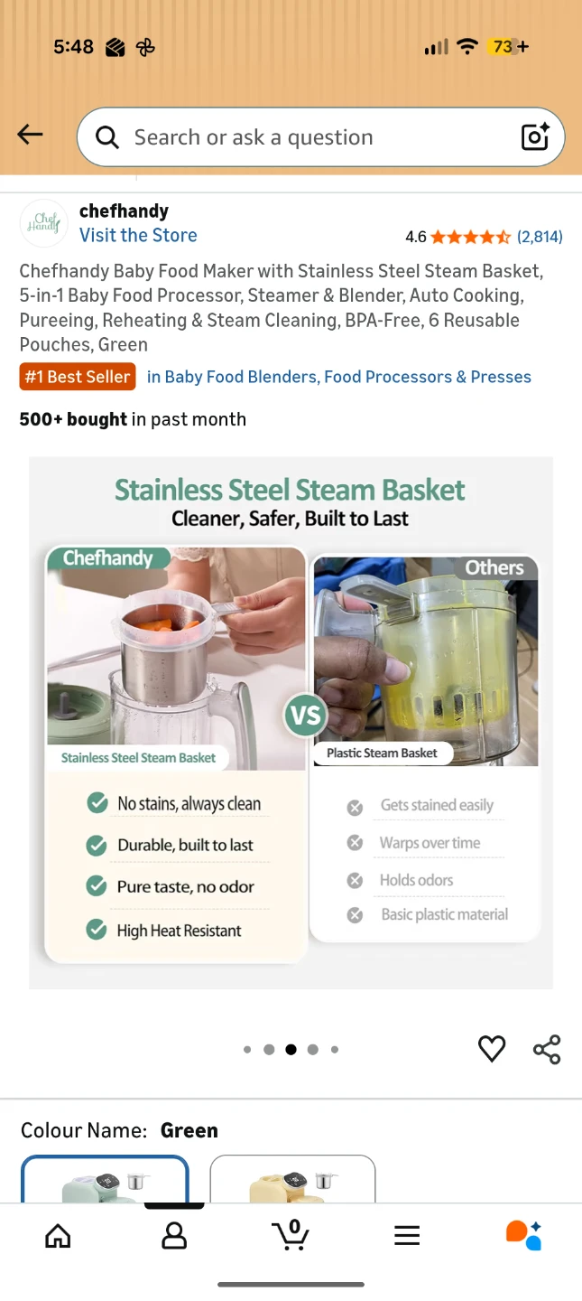 Chefhandy Baby Food Maker Steamer Blender Green - photo 5