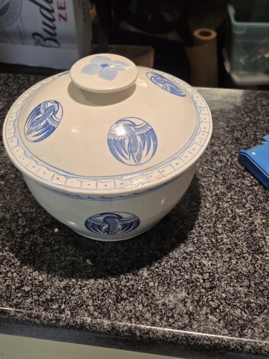 Vintage 7"  Crane Ceramic Serving Bowl with Lid