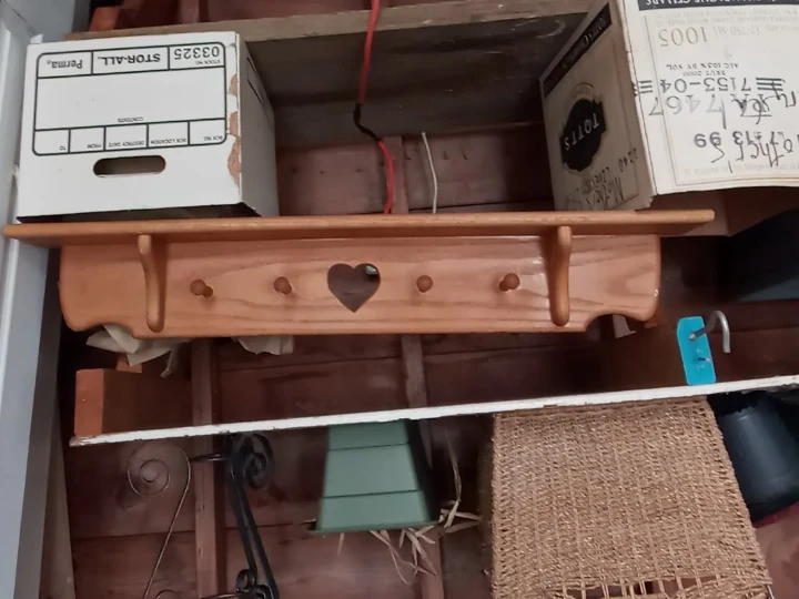 Wooden Wall Shelf with Heart Cutout and Hooks