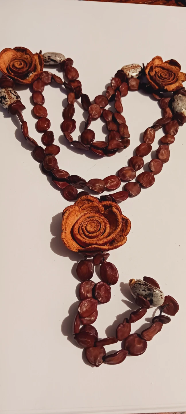 Handcrafted African Carved Rose Flower Pendant Necklace - photo 5