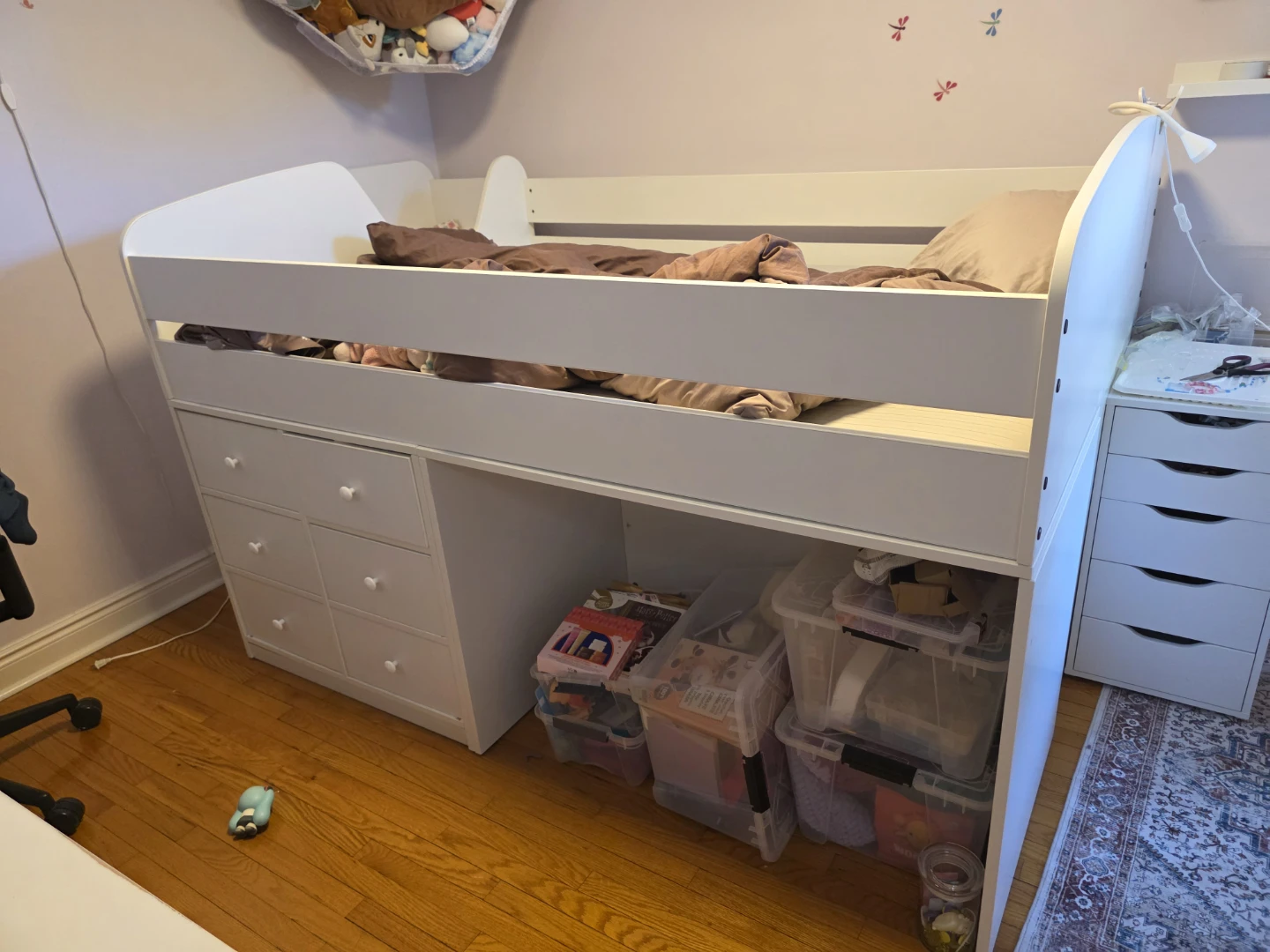 Double over twin White Loft Bed with Drawers and Stairs