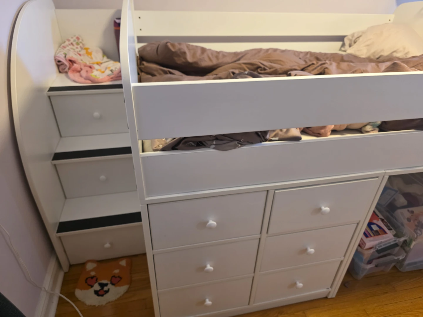 Double over twin White Loft Bed with Drawers and Stairs - photo 2