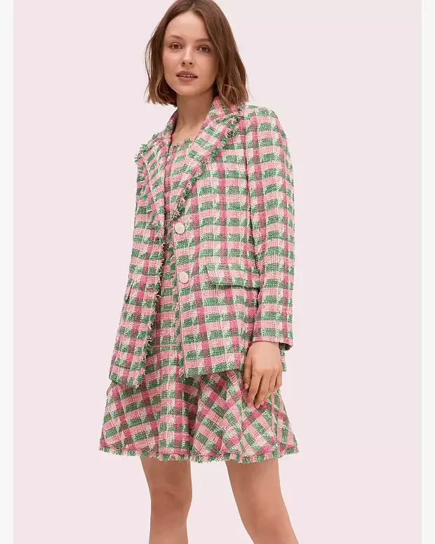 Kate Spade New York Pink & Green Plaid Tweed Dress Size 4 - photo 3