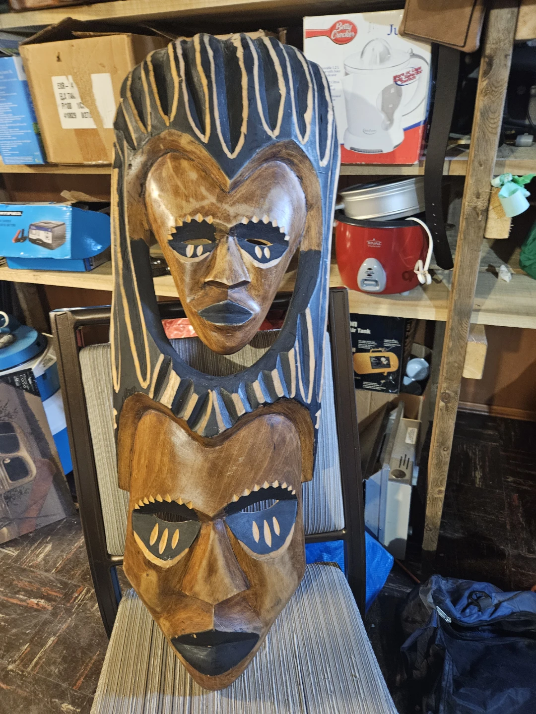 Hand Carved Wooden Double Face Mask Wall Decor - photo 2