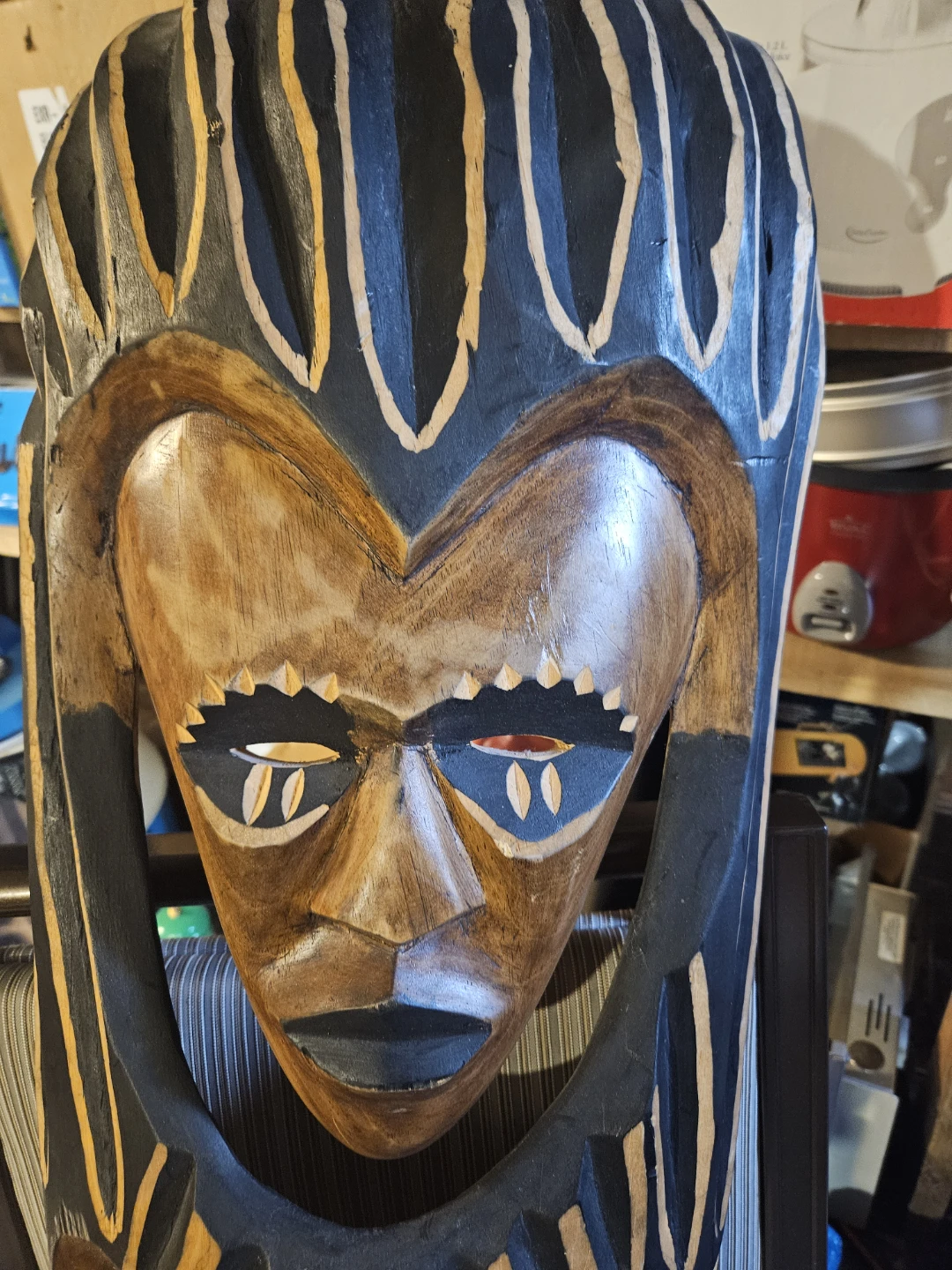 Hand Carved Wooden Double Face Mask Wall Decor - photo 4