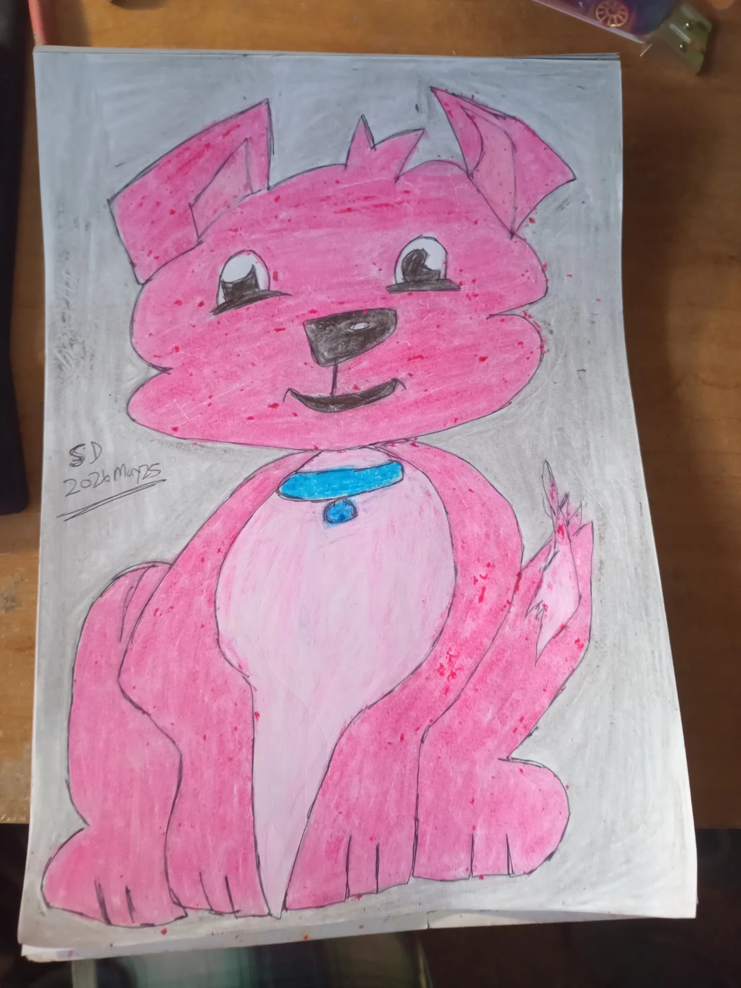 LIGHT AND DARK PINK CARTOON DOG BY CUSTOM ARTIST SHERWIN