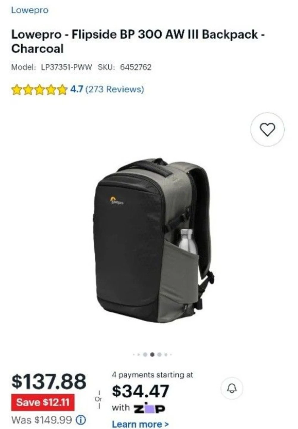 Lowepro Flipside BP 300 AW III Backpack - Dark Grey