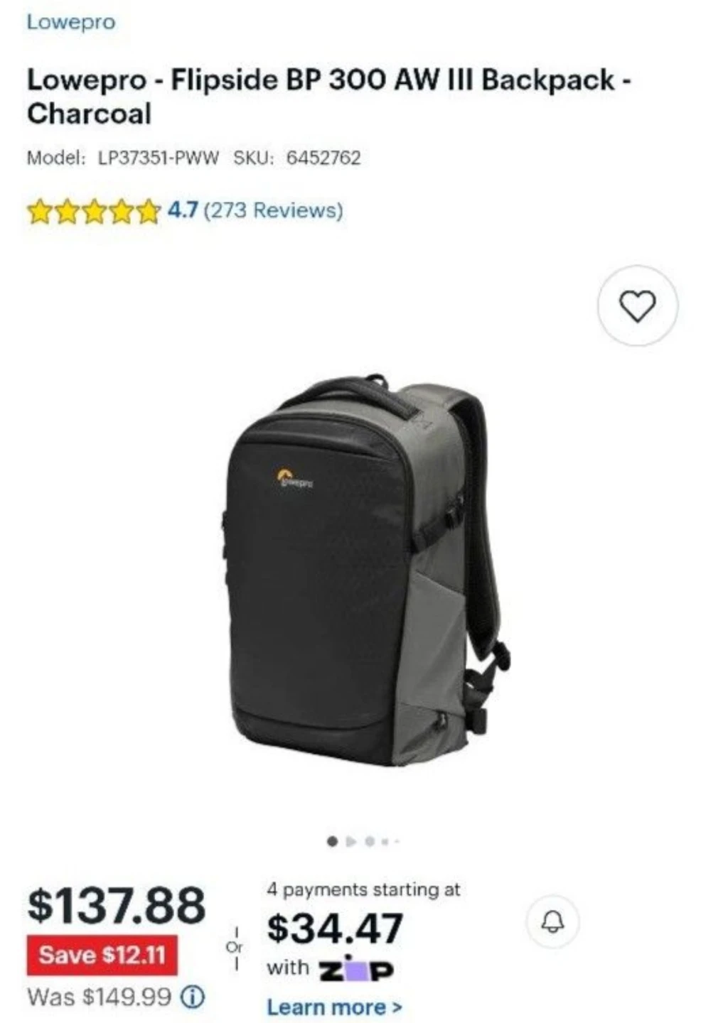 Lowepro Flipside BP 300 AW III Backpack - Dark Grey - photo 2