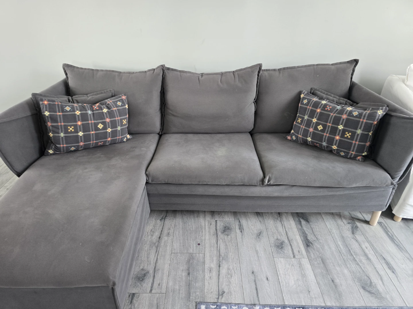 Grey Sectional Sofa with Accent Pillows