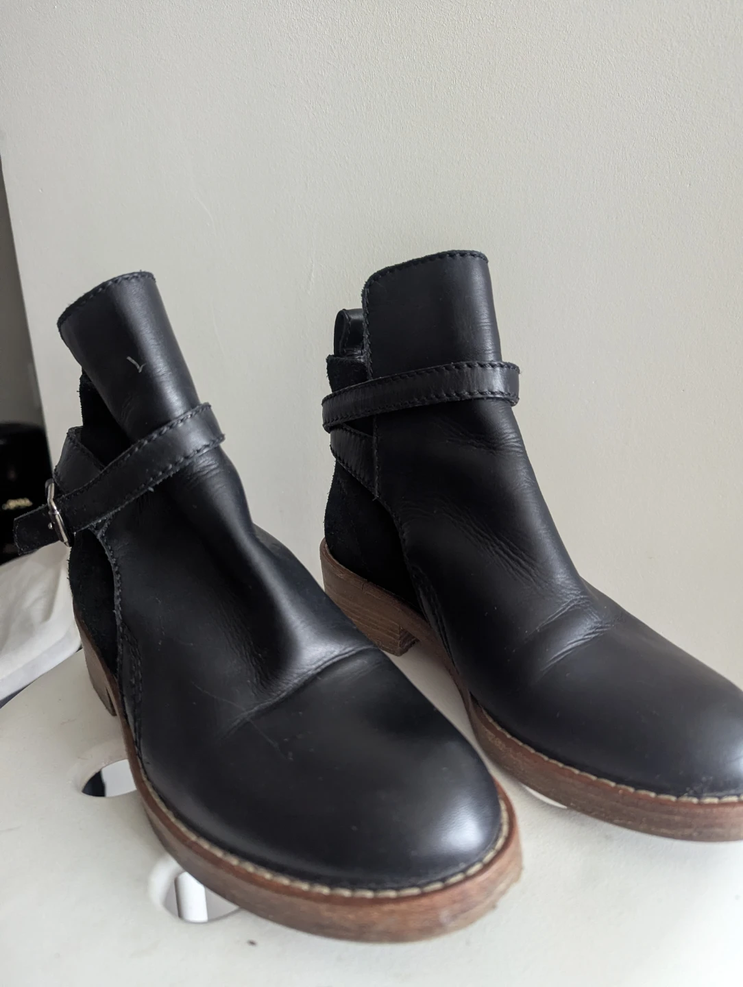 ACNE Black Genuine Leather Ankle Boots Stampede Cowboy