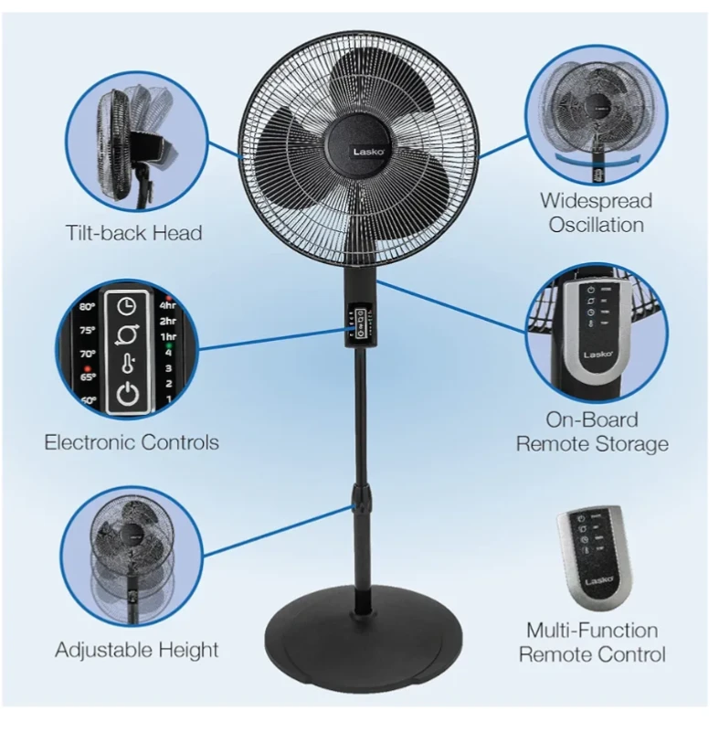 **Lasko Oscillating Pedestal Fan - Black, 16" BNIB** - photo 2