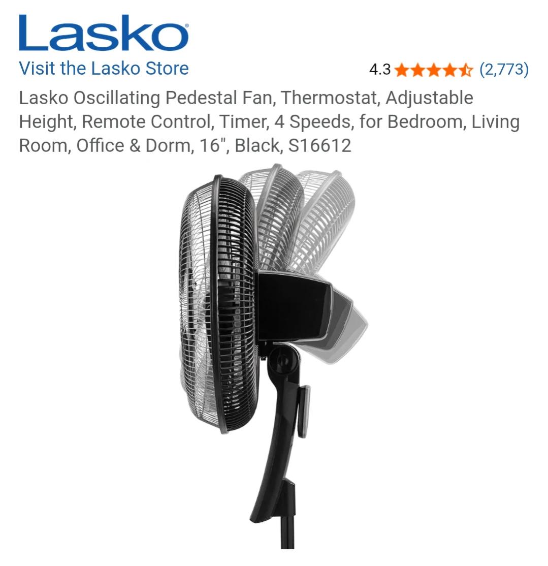 **Lasko Oscillating Pedestal Fan - Black, 16" BNIB** - photo 5