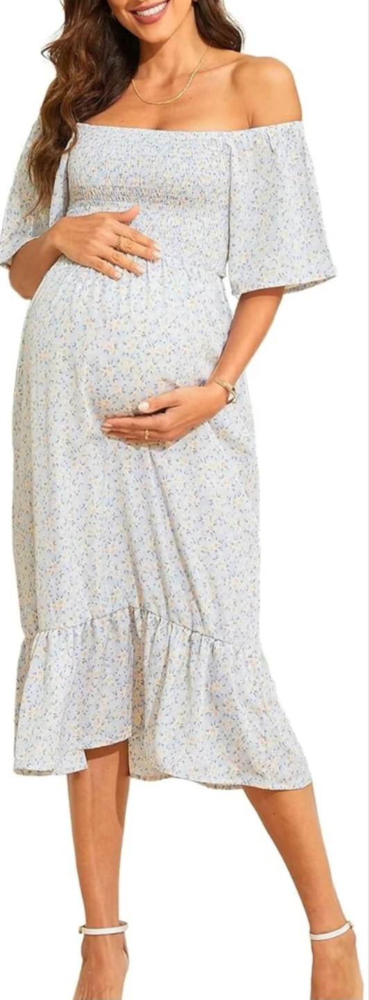 Maternity Floral Off-the-Shoulder Dress