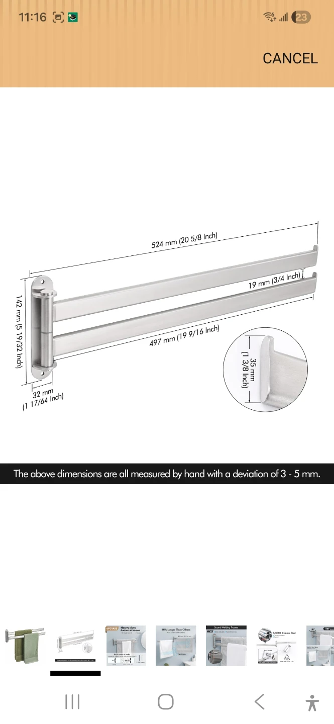 KES 2-Bar Swivel Towel Rack - photo 2