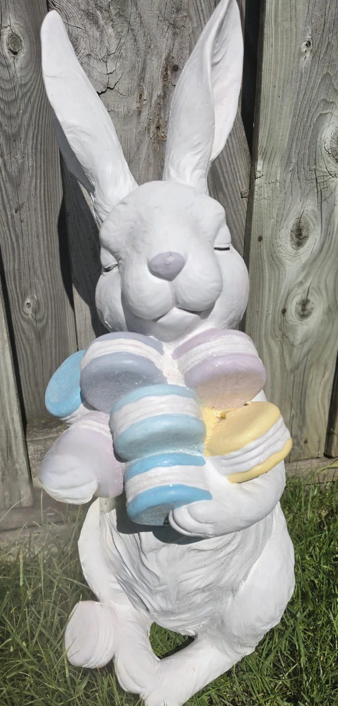 White Bunny Statue with Macarons