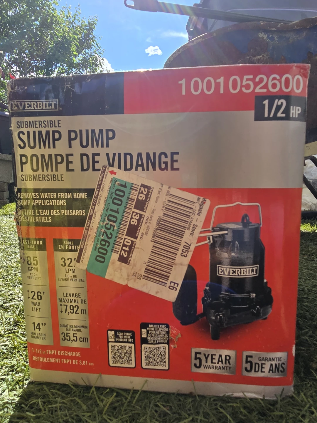 Everbilt Submersible Sump Pump 1/2 HP
