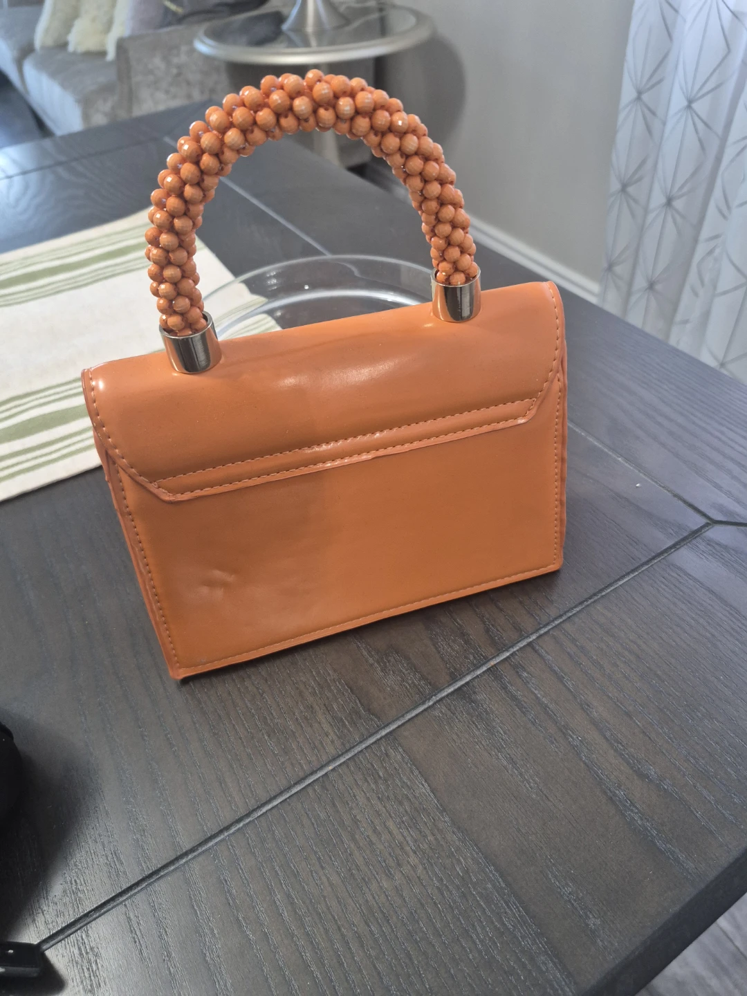 Orange Handbag with Beaded Handle