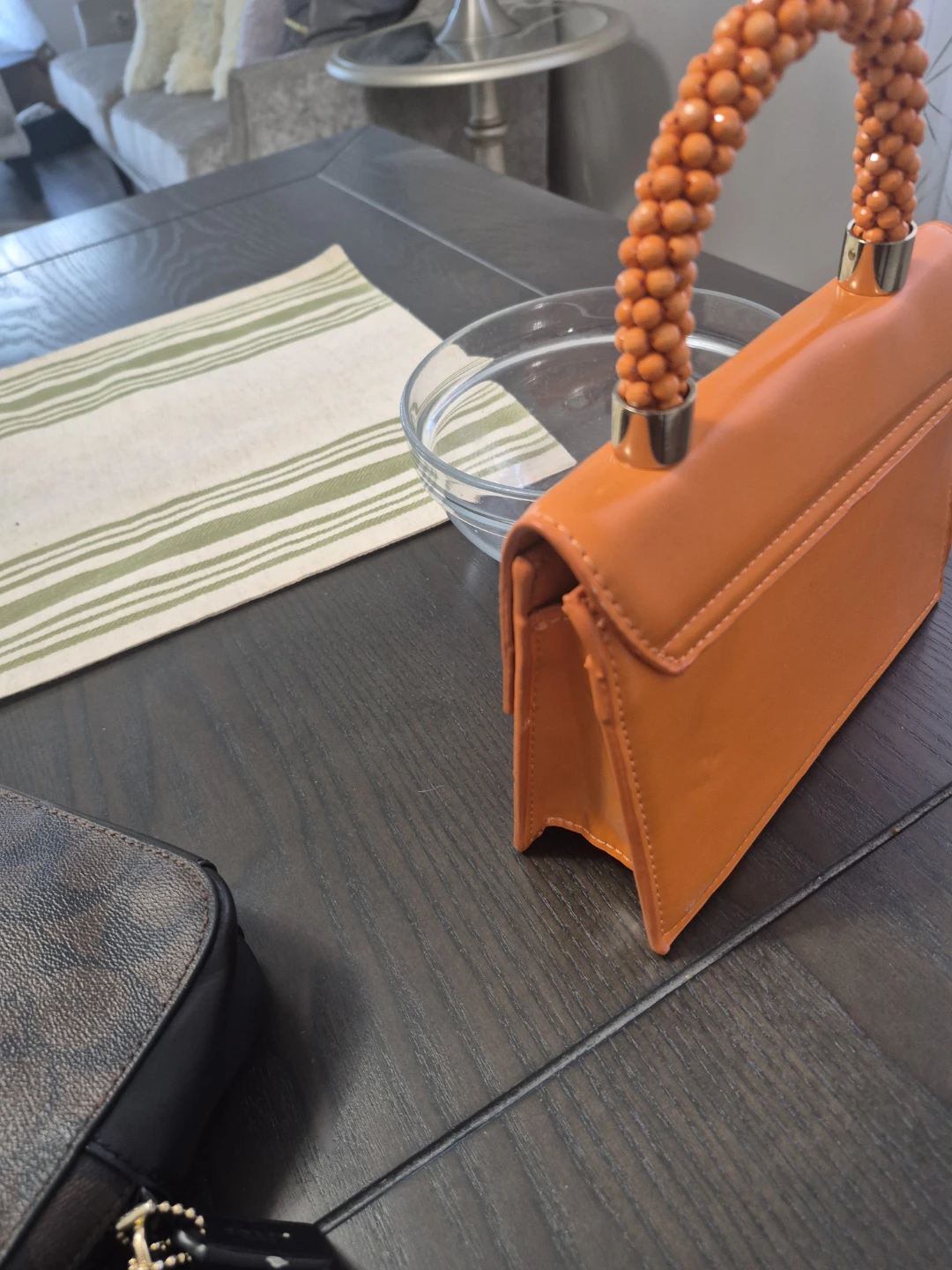 Orange Handbag with Beaded Handle - photo 2