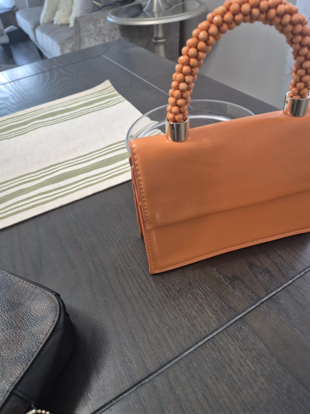 Orange Handbag with Beaded Handle - photo 3