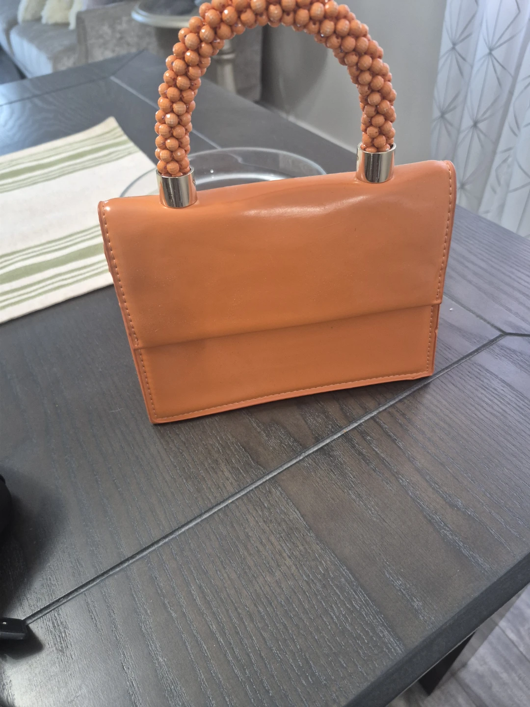 Orange Handbag with Beaded Handle - photo 4