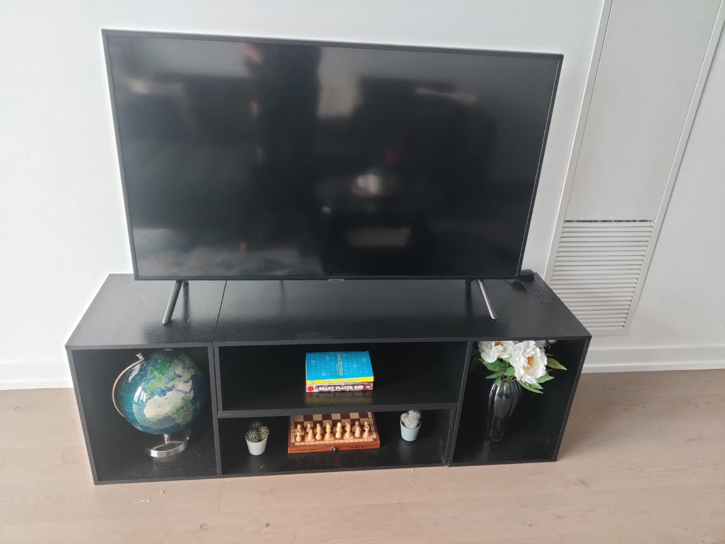 Black TV Stand with LED Lights + outlets - photo 3