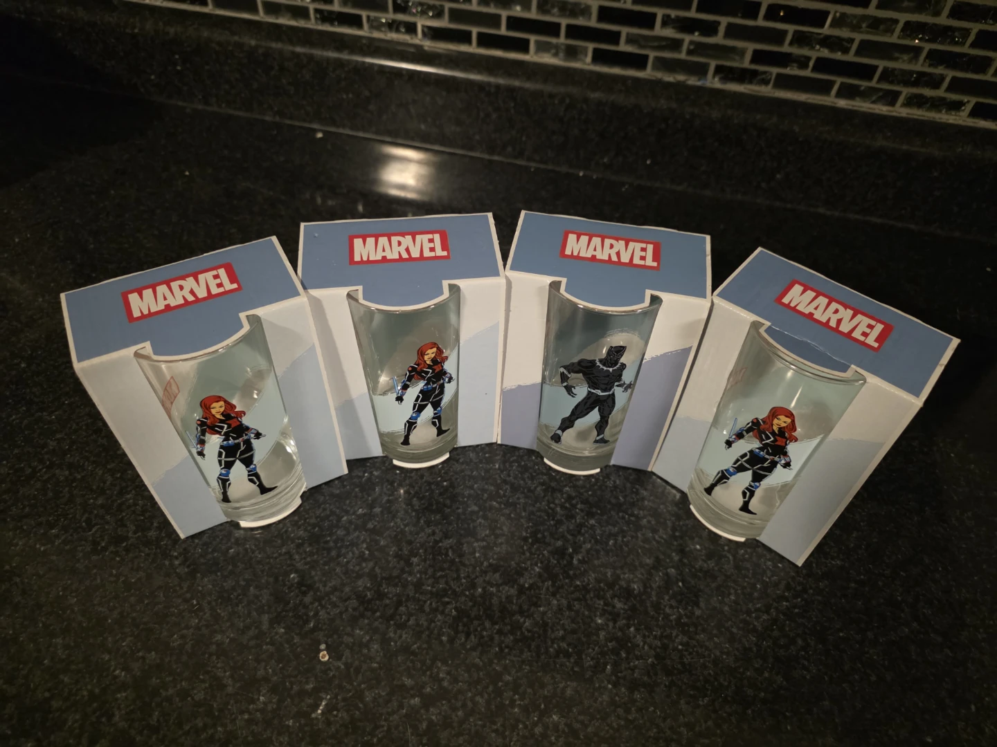 Marvel "Black Widow" & "Black Panther" Glasses (Set of 4)