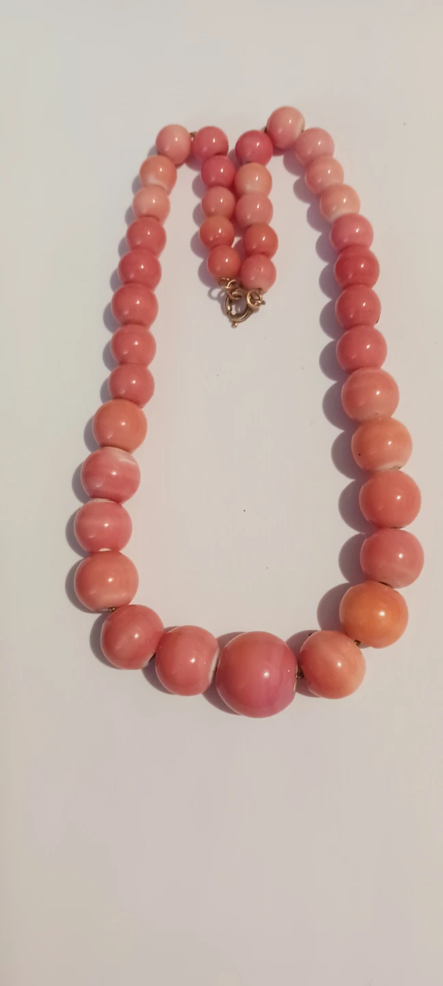Pink Salmon Coral Color Ceramic Beads Necklace w/Gold tone Clasp - photo 5