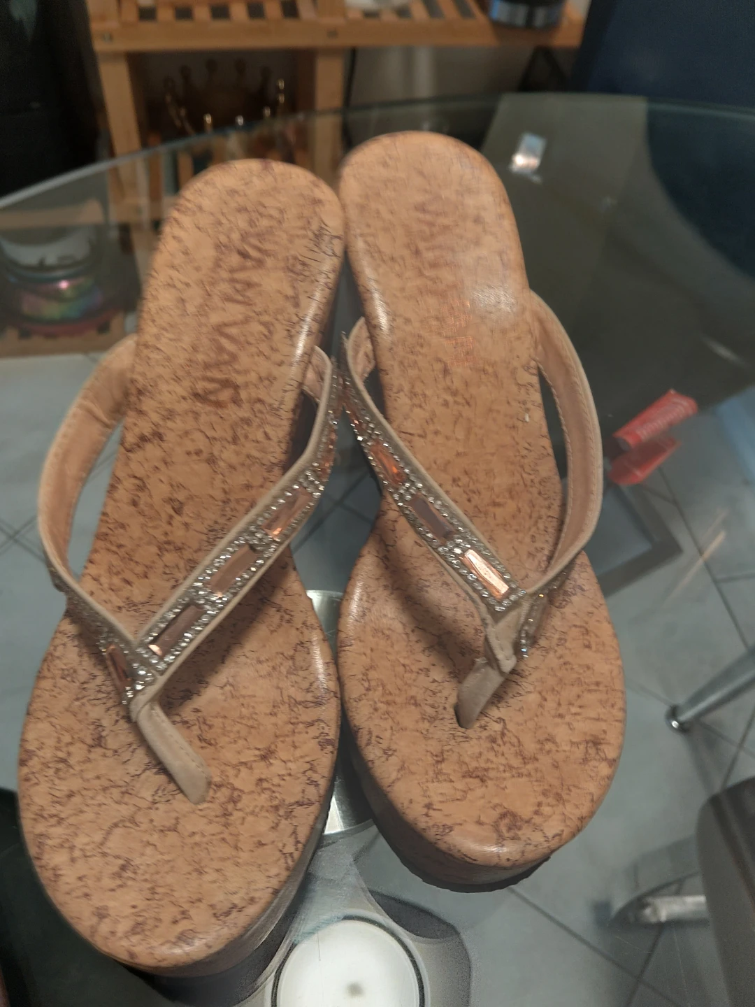 Platform Flip Flops with Rhinestones