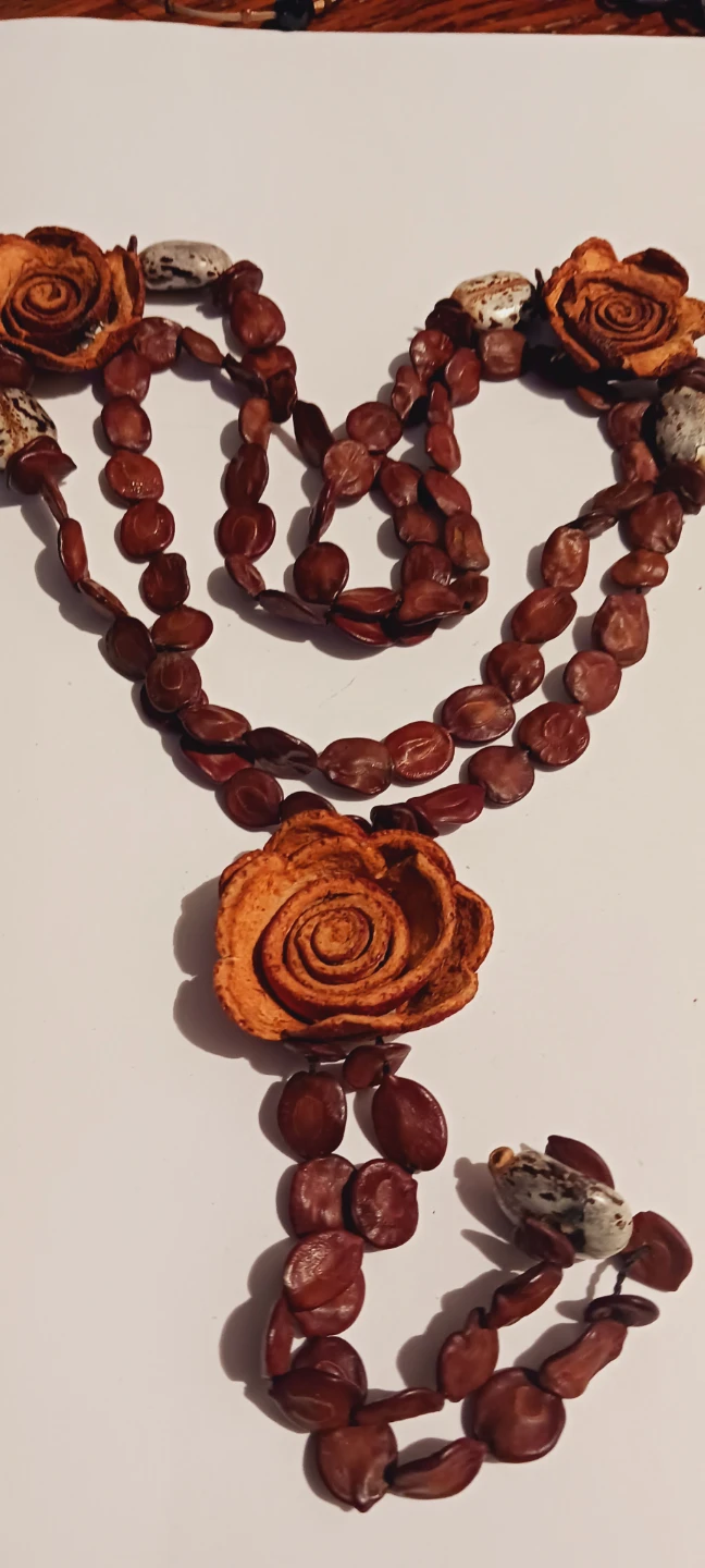 Handcrafted African Carved Rose Flower Pendant Necklace - photo 3