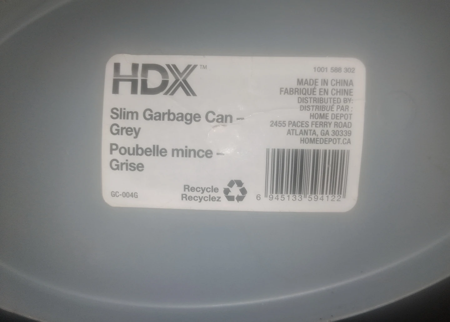 HDX Slim Garbage Can - Grey
