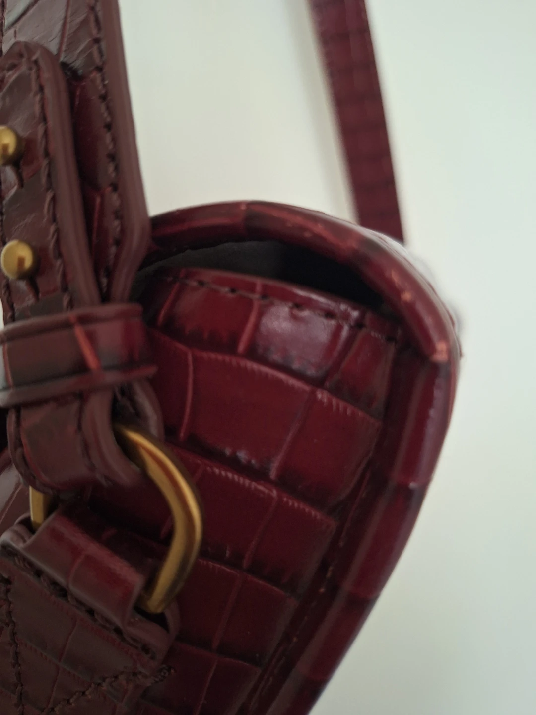 Burgundy Croc Embossed Shoulder Bag - photo 2
