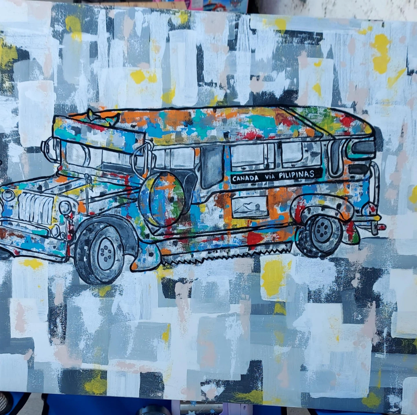 Painting of a colourful Jeepney