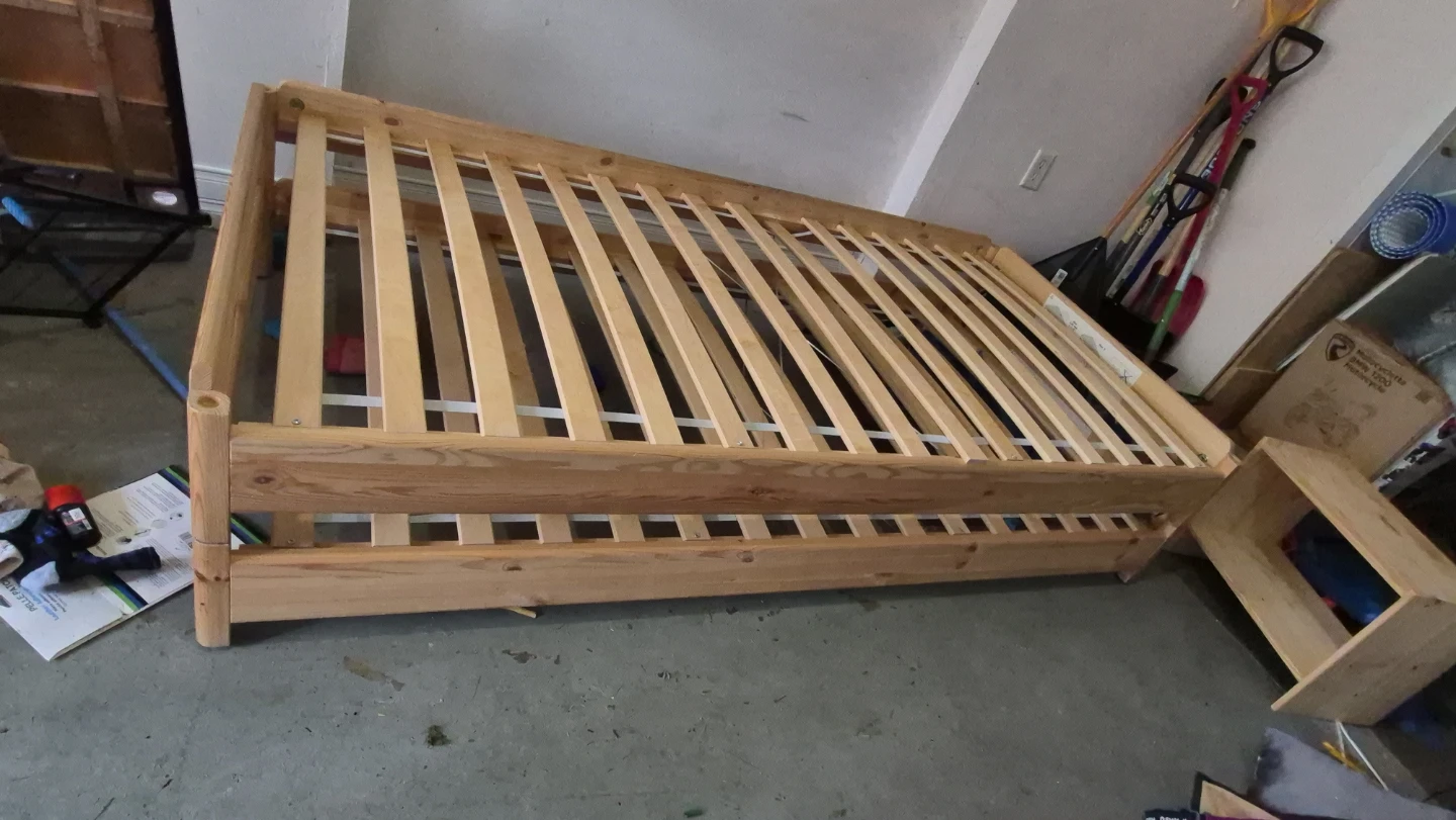 Wooden staked Bed Frame with Slats and bed table - photo 2