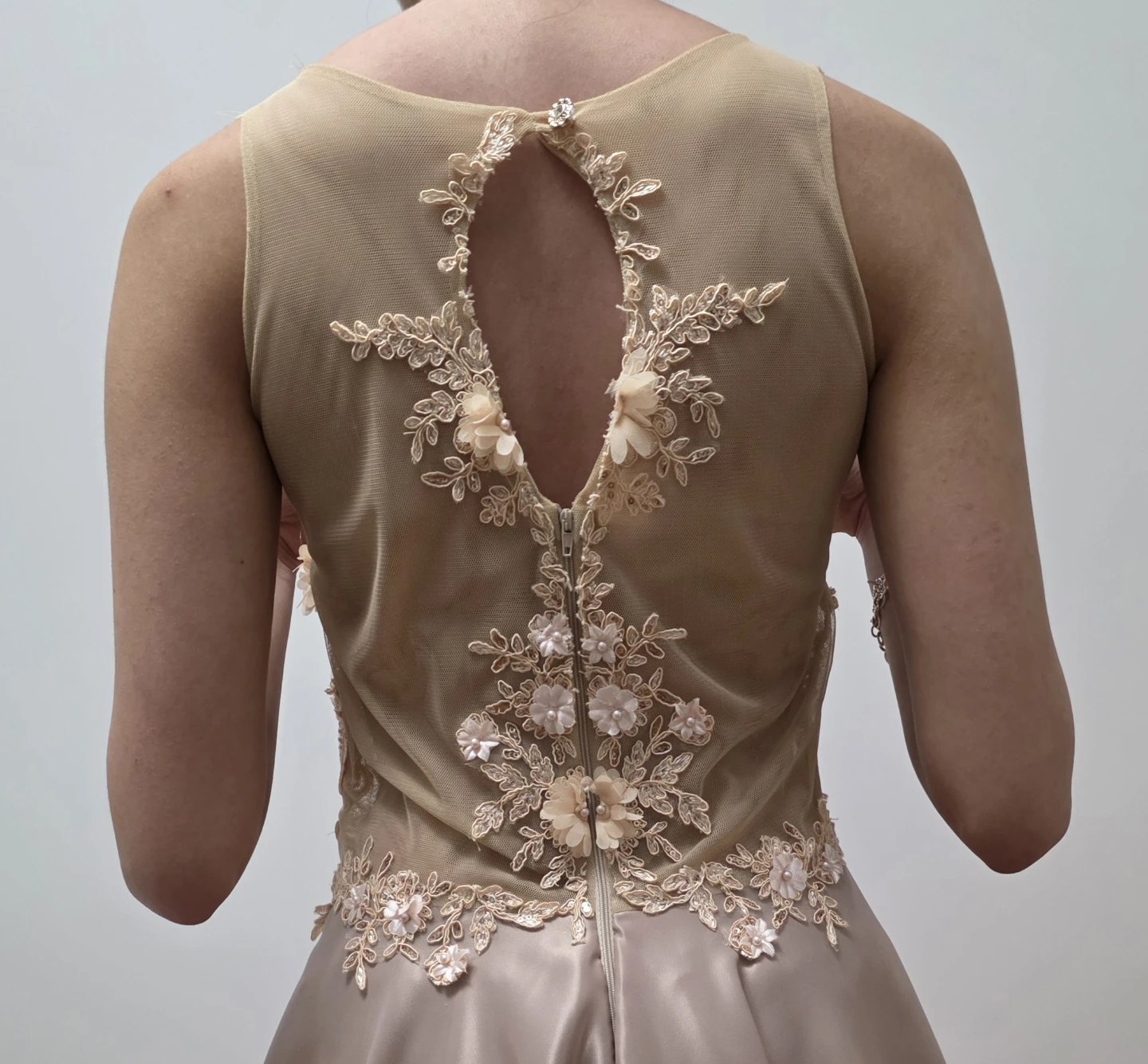 Beige Lace & Satin Party Dress - photo 4