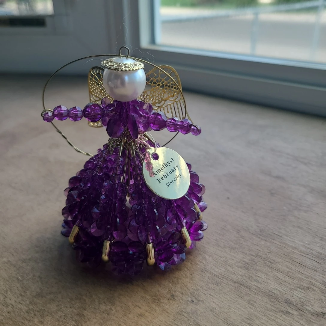 Purple Beaded Angel Ornament - February Amethyst Sincerity