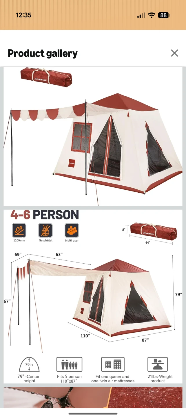 4-6 Person Waterproof Family Camping Tent with Vestibule