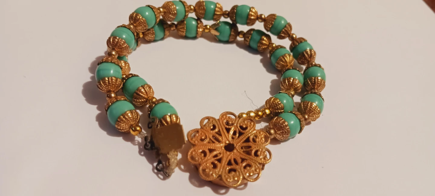 Gorgeous Vintage Turquoise and Gold Filigree Bracelet - photo 2
