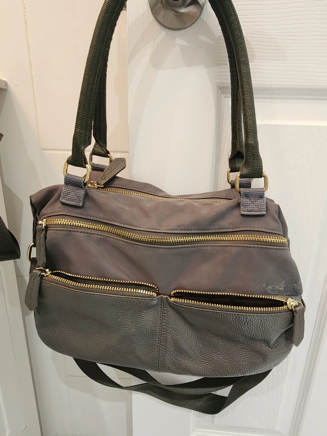 Grey Satchel Style Handbag w/Multiple Pockets(leather accent) - photo 3