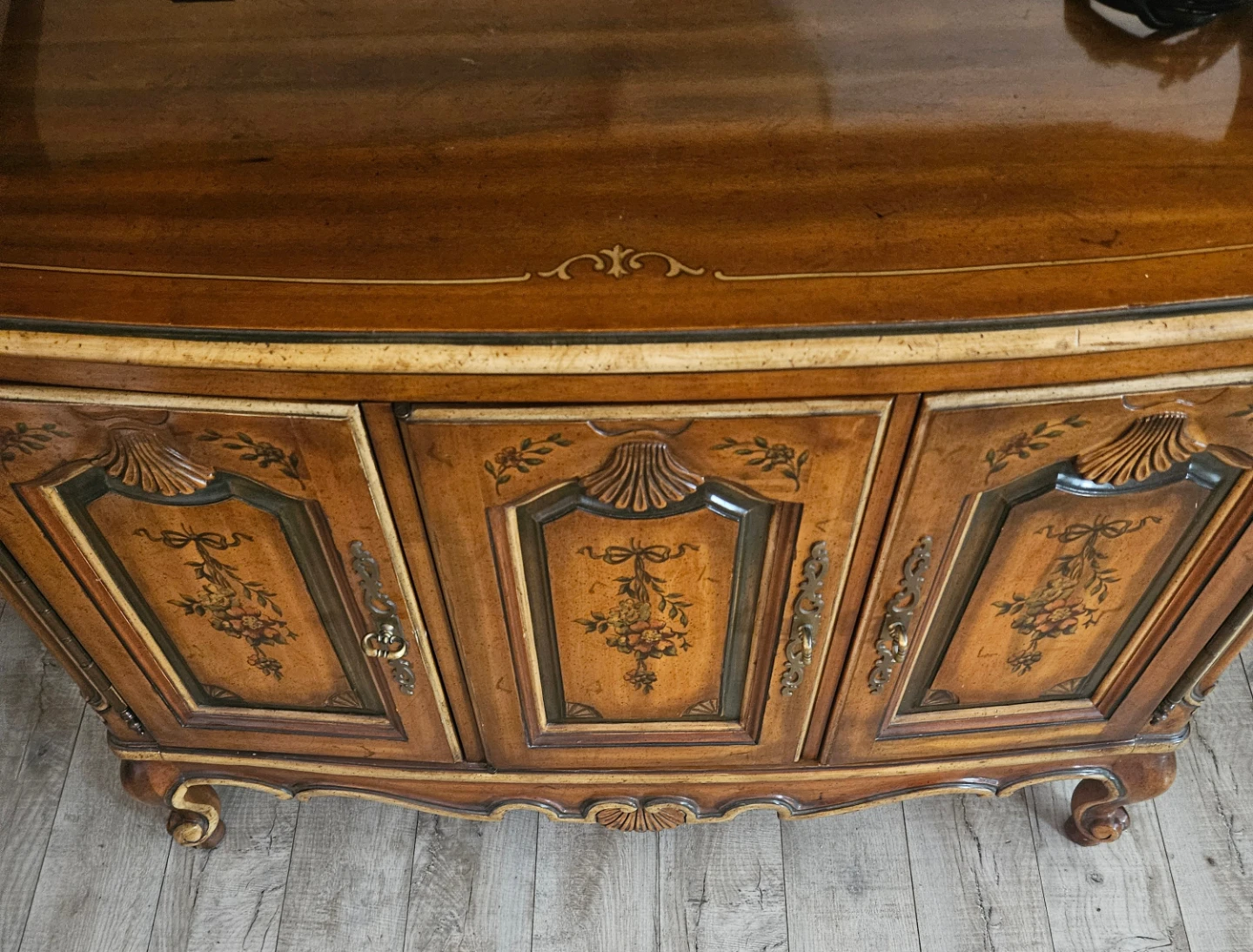 Vintage Wooden Sideboard Cabinet with Decorative Inlay