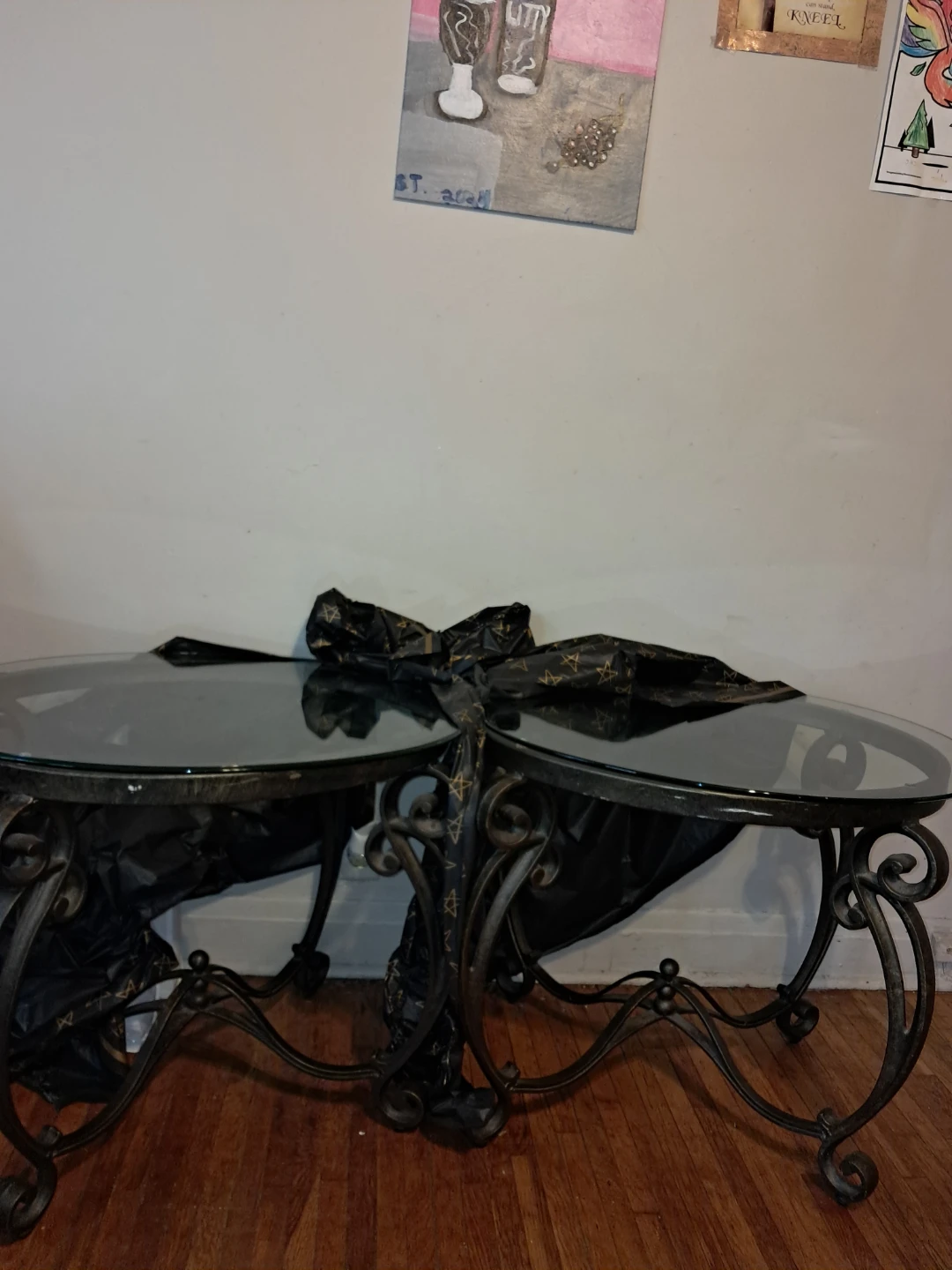 Glass Top Coffee Table with Metal Scroll Base