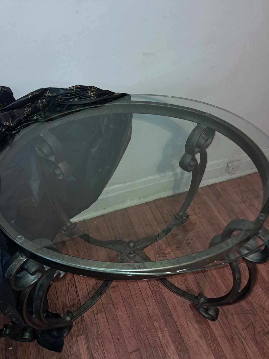 Glass Top Coffee Table with Metal Scroll Base - photo 2