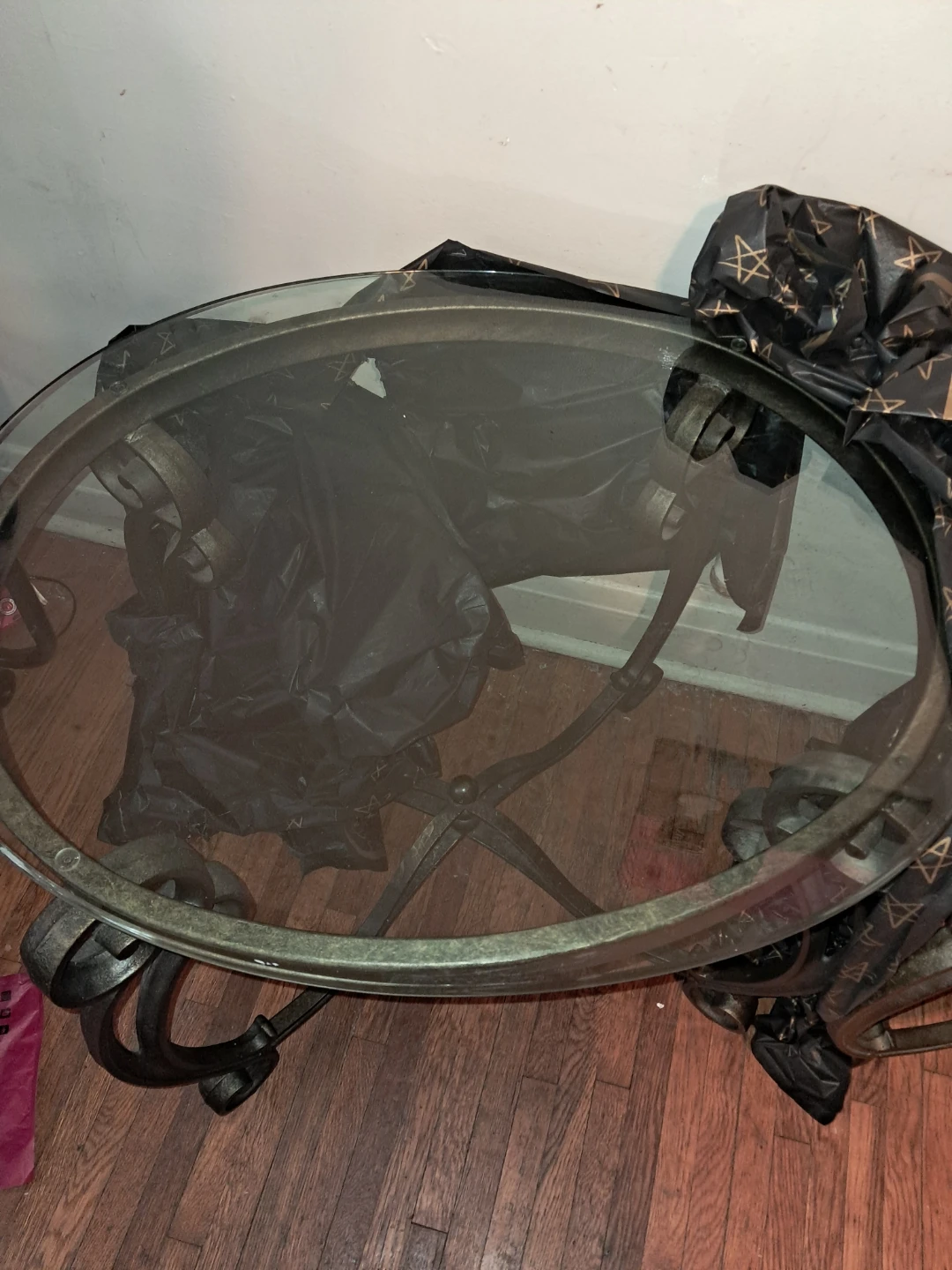 Glass Top Coffee Table with Metal Scroll Base - photo 3