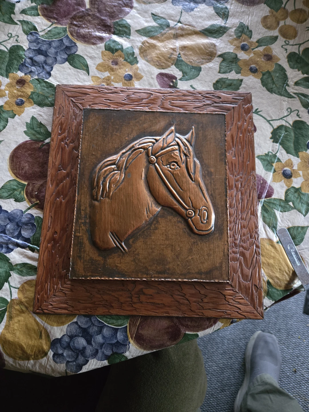 Copper Embossed Horse Wall Art with Wooden Frame