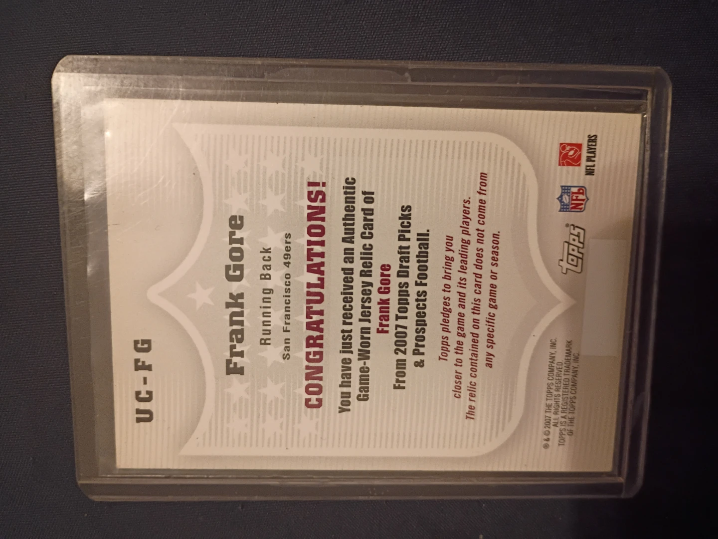 05 Frank Gore Authentic Game-Worn Jersey Card - photo 2